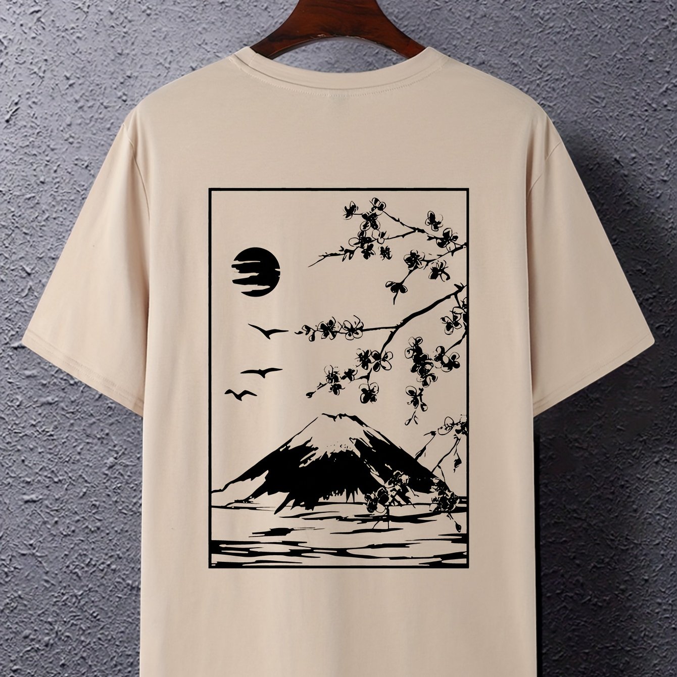 Men's Casual T-Shirt with Mount Fuji Japanese Print Breathable Polyester Plus Size