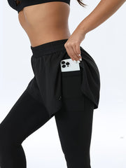 Women's High-Waisted Knit Sports Leggings with Print Pattern and Pocket