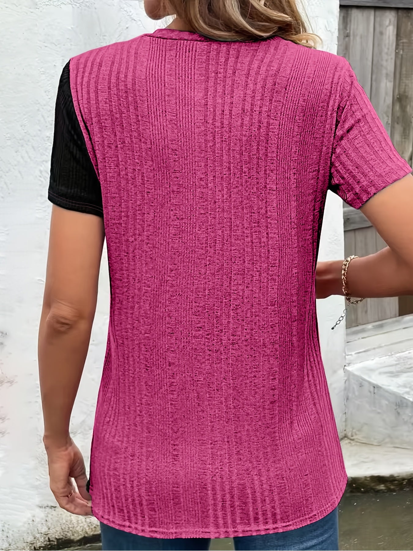 Women's Color-Block Button-Front Cardigan with Side Slit and Breathable Material