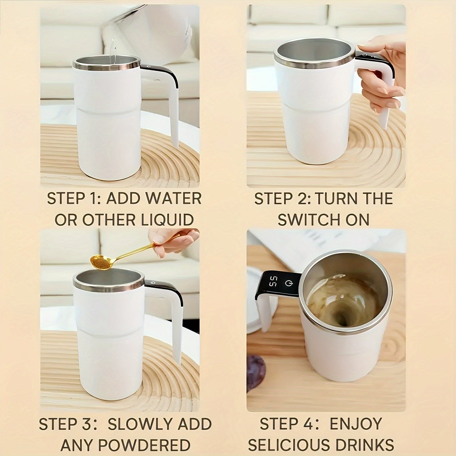 Taza de café de acero inoxidable recargable con control de temperatura y carga USB