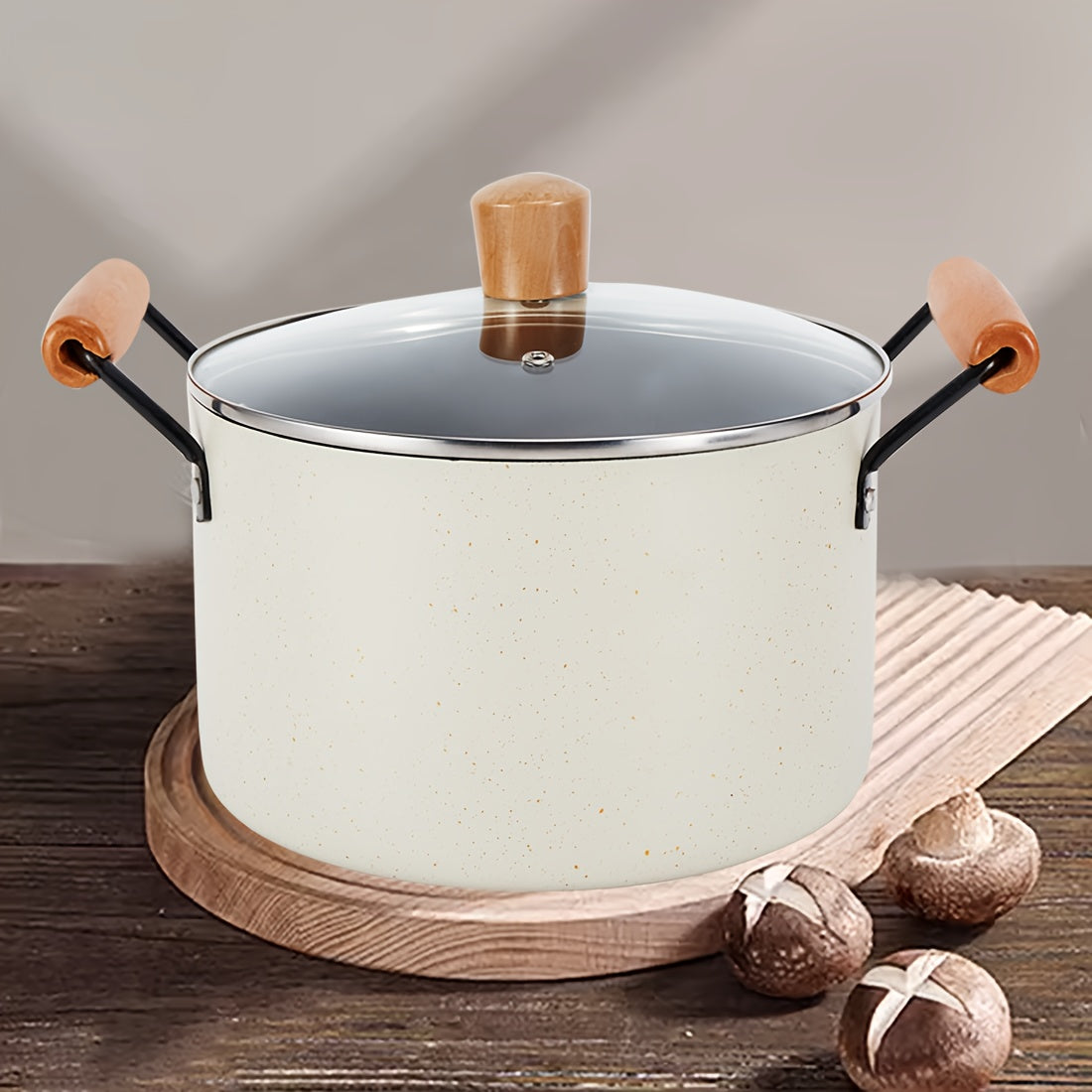 Cast Iron Soup Pot with Non-Stick Coating and Tempered Glass Lid 3 Quart