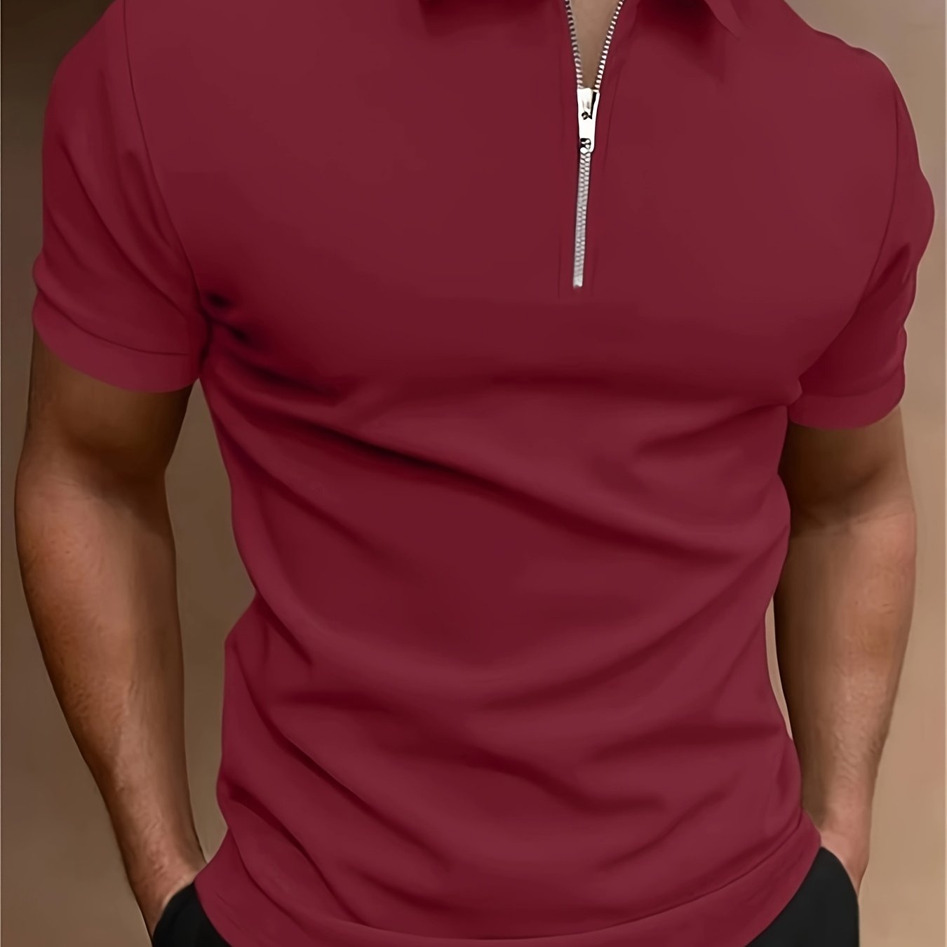 Men's Solid Color Zipper Lapel Golf Shirt for Casual Summer Streetwear