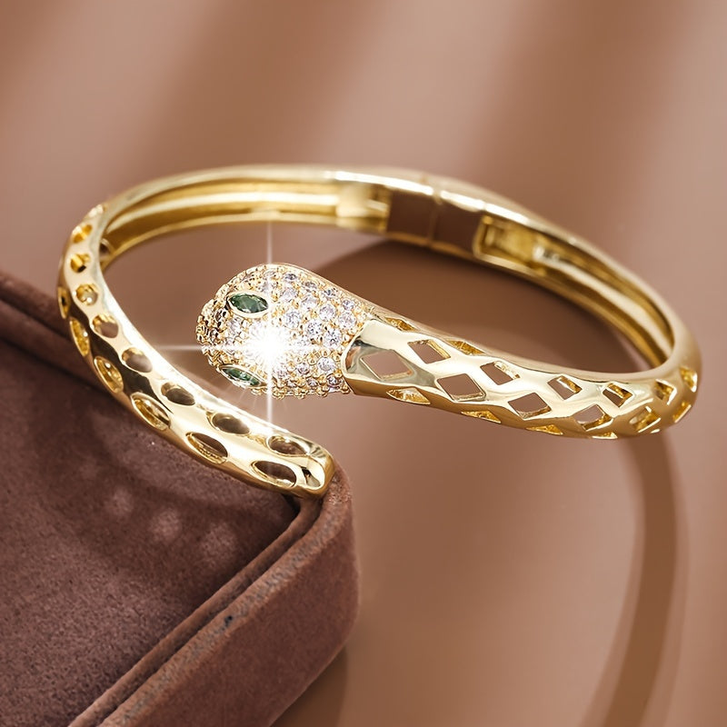 Women’s Copper Cuff Bracelet with Hollow Snake Design and Synthetic Zirconia
