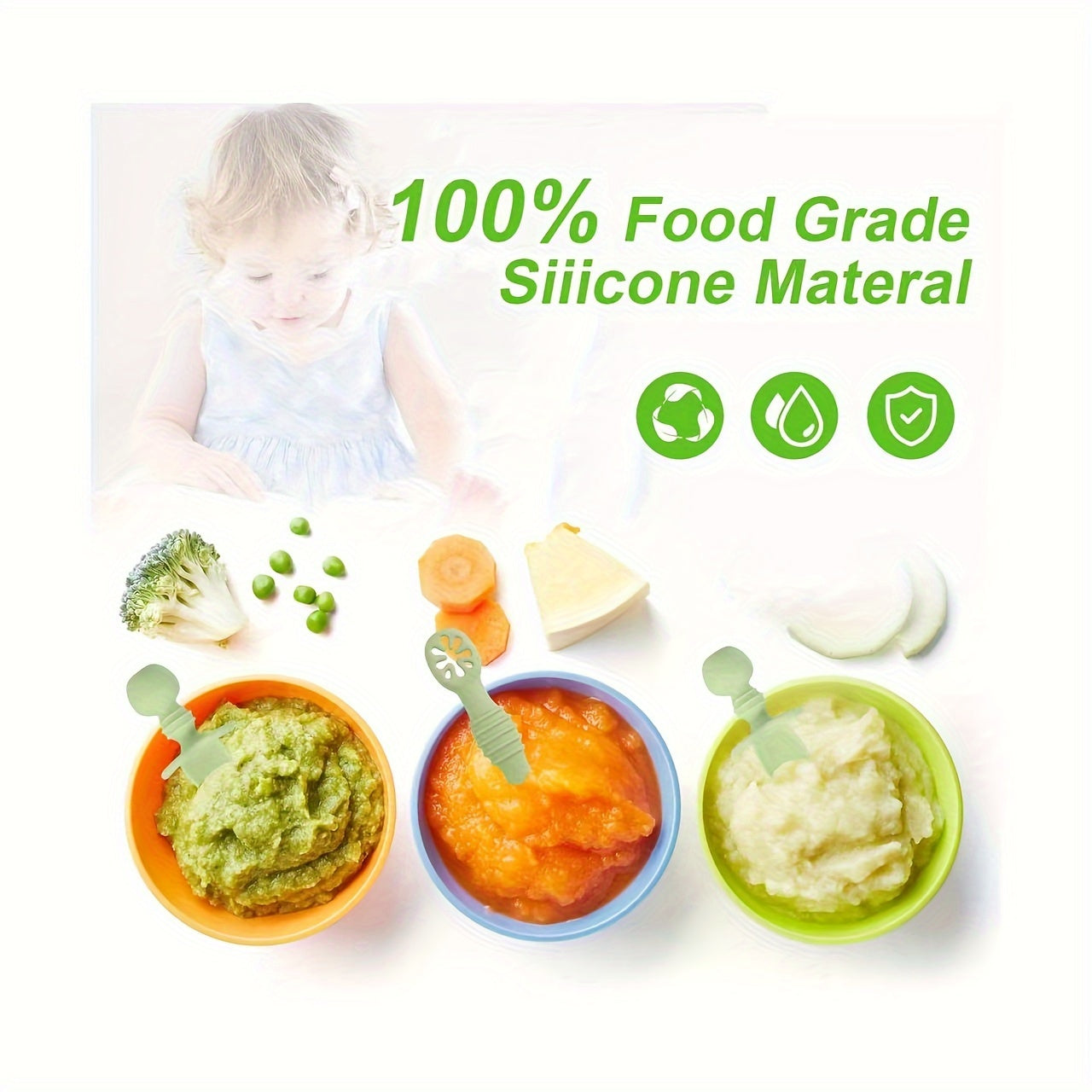 Silicone Baby Utensil Set Fork and Spoon for Soft Feeding and Training