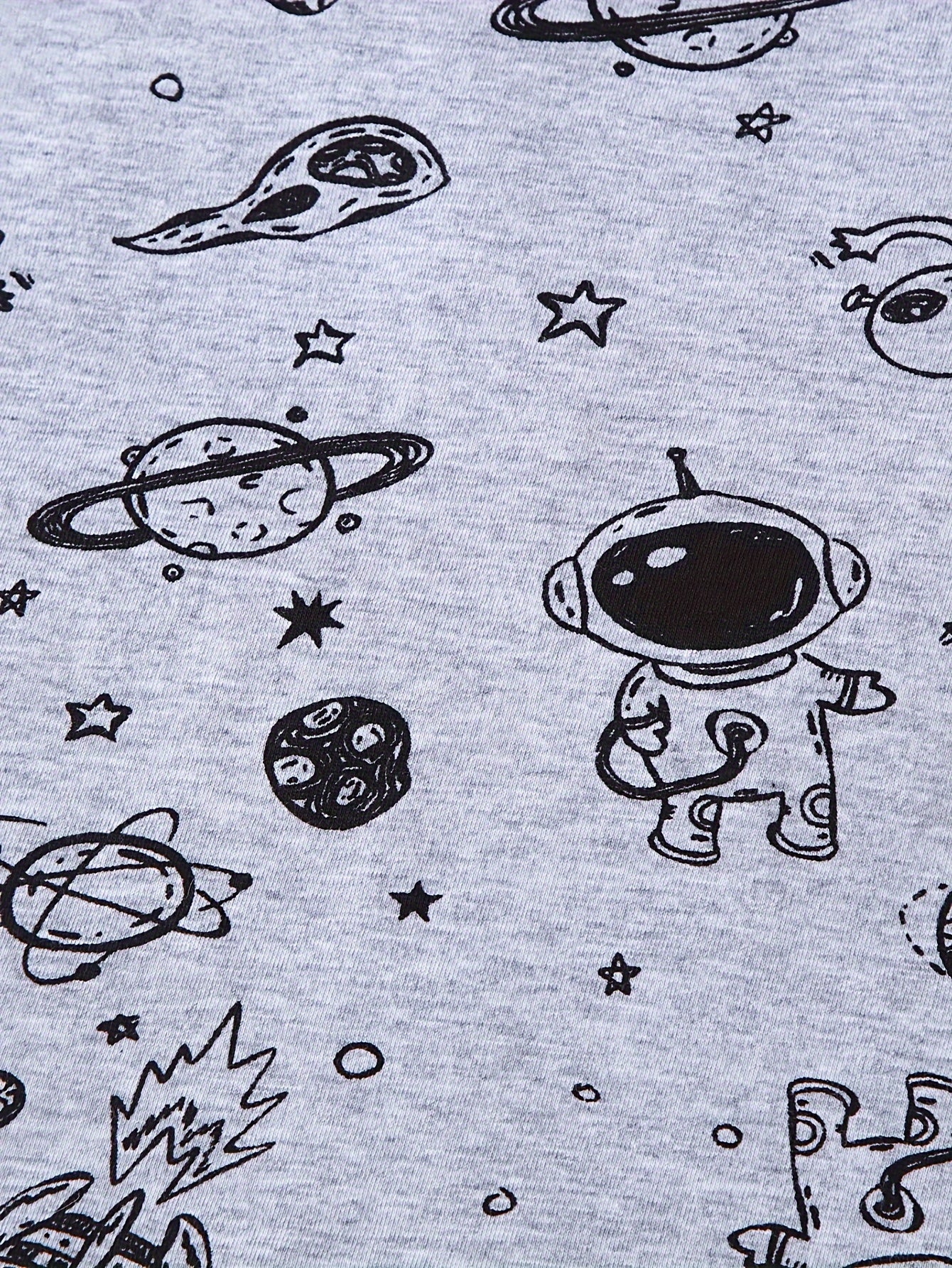 Kids' Cotton Vests 3-Pack with Astronaut Space Themes Crew Neck Moisture-Wicking Regular Fit Gray Black