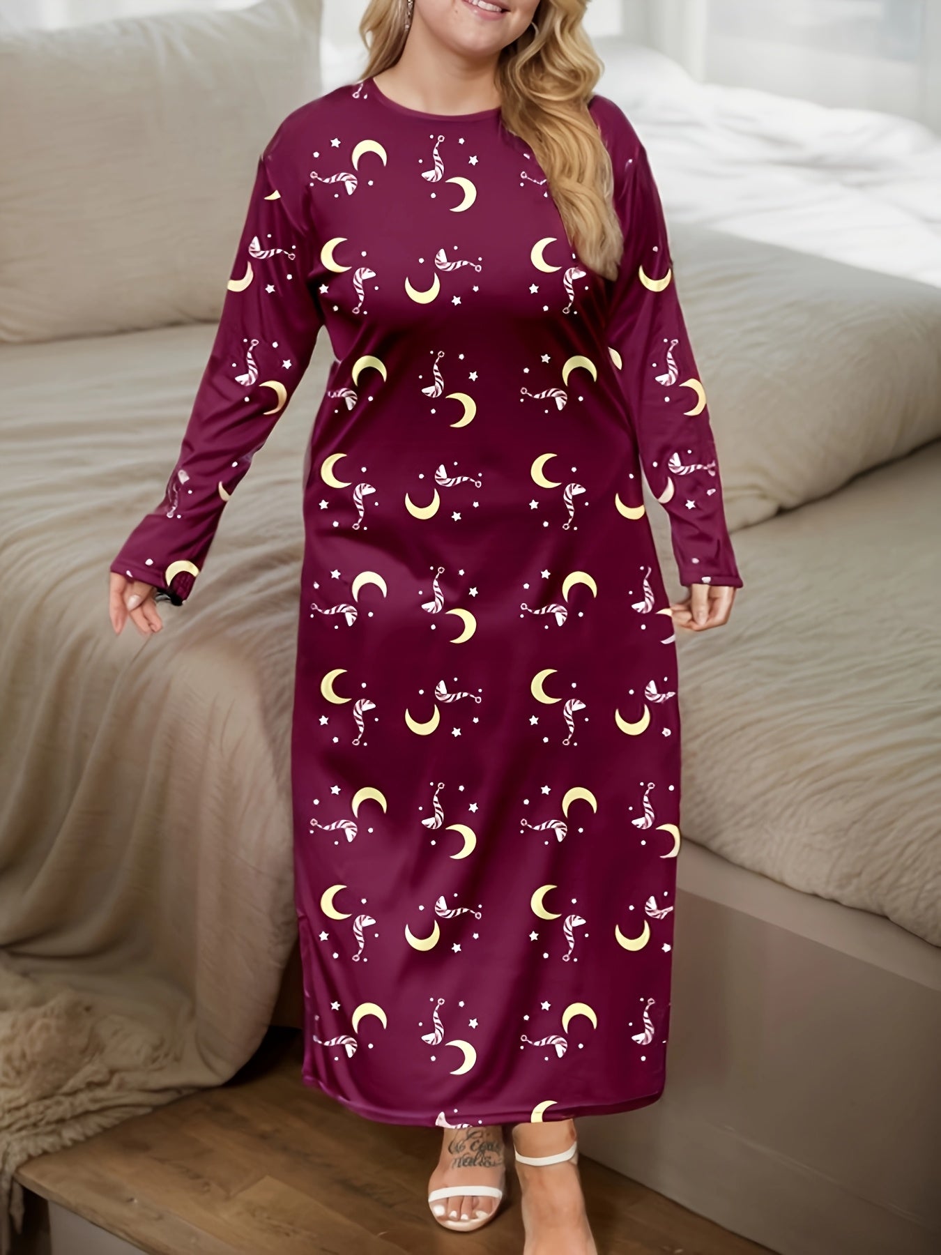 Women Long Sleeve Night Dresses Butterfly Print Casual Sleepwear Pack