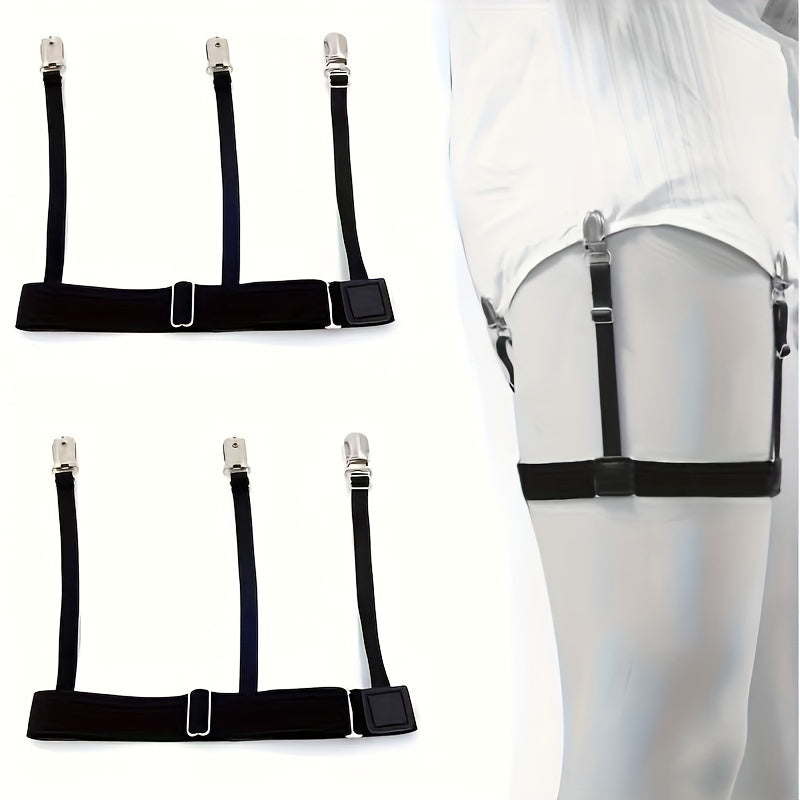 Adjustable Nylon Shirt Stays with Non-Slip Clips for Tucked-In Look