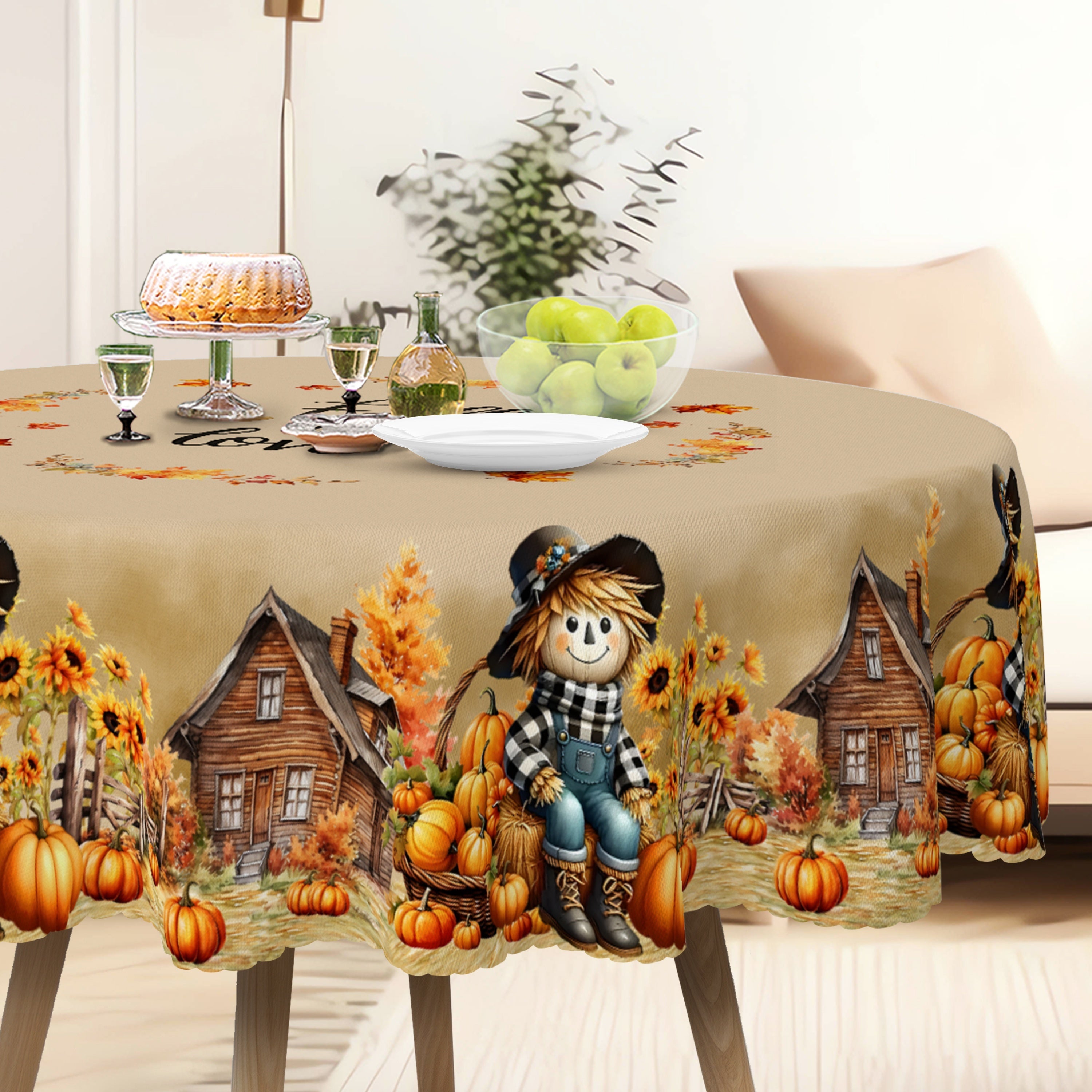Autumn Harvest Tablecloth Water-Repellent Wrinkle-Free Polyester for Thanksgiving and Holiday Decor