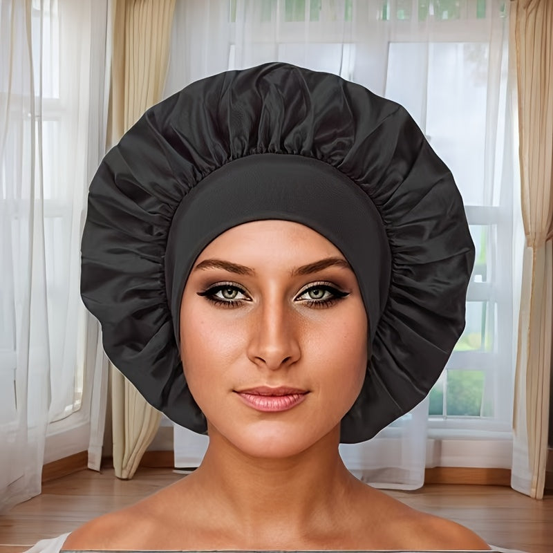 Wide Brim Sleep Cap Adjustable Soft Comfortable Hair Care Accessory Black Beige