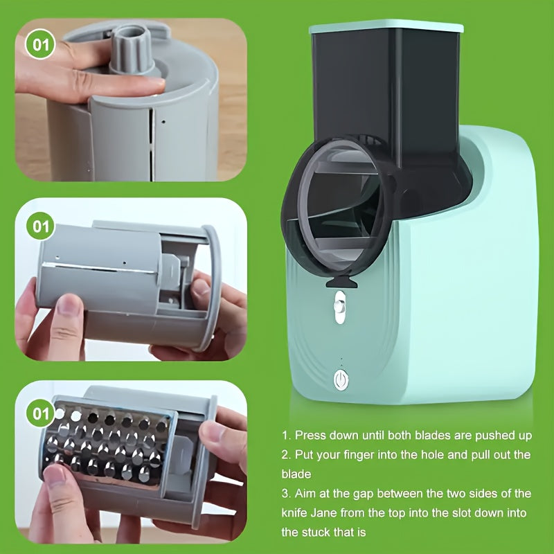 3-in-1 USB Electric Vegetable Cutter with 3 Blades Slices Shreds Chops Fruits Vegetables