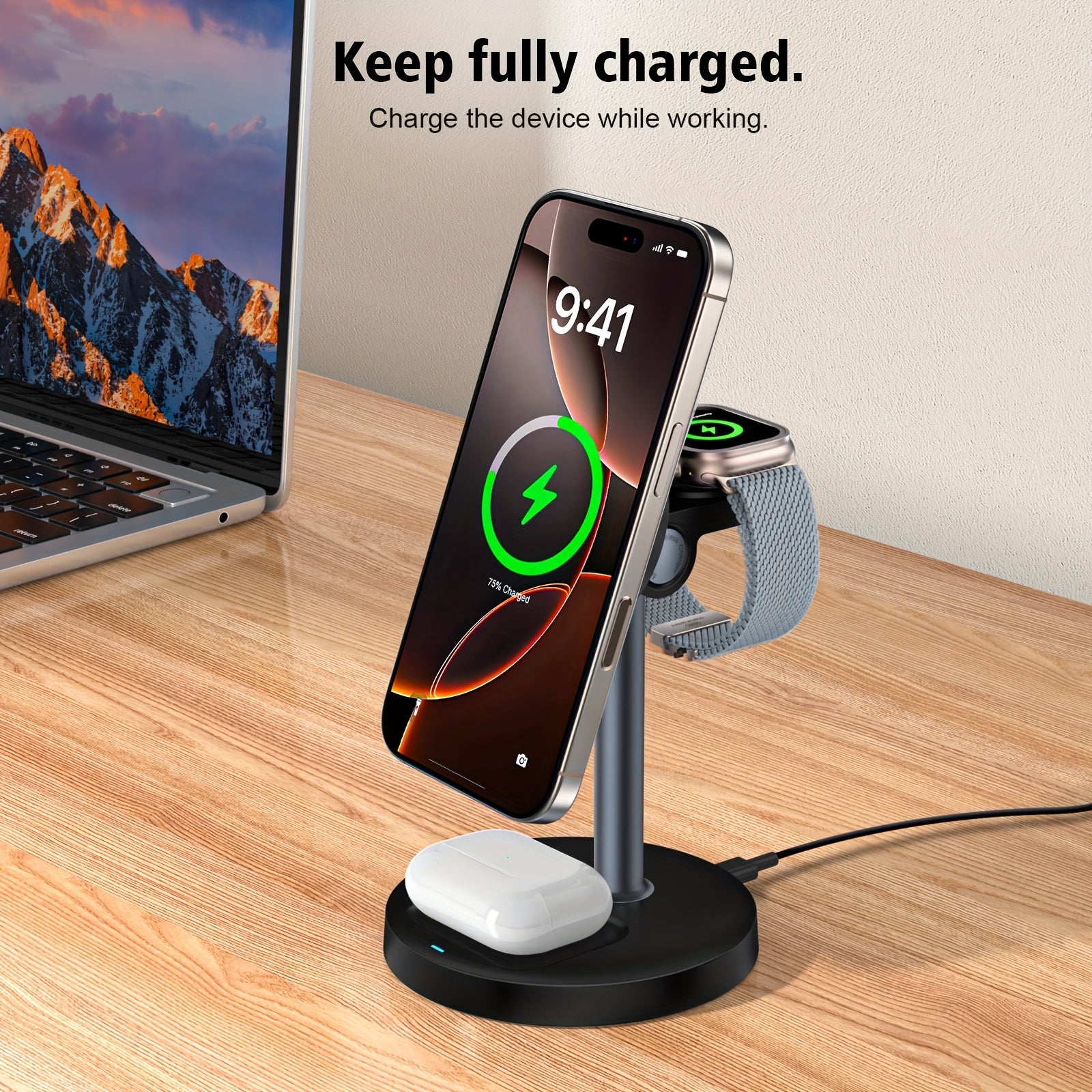 15W Magnetic Wireless Charger Stand for iPhone 12-16 Series with Adjustable Angle and Heat Dissipation Vents