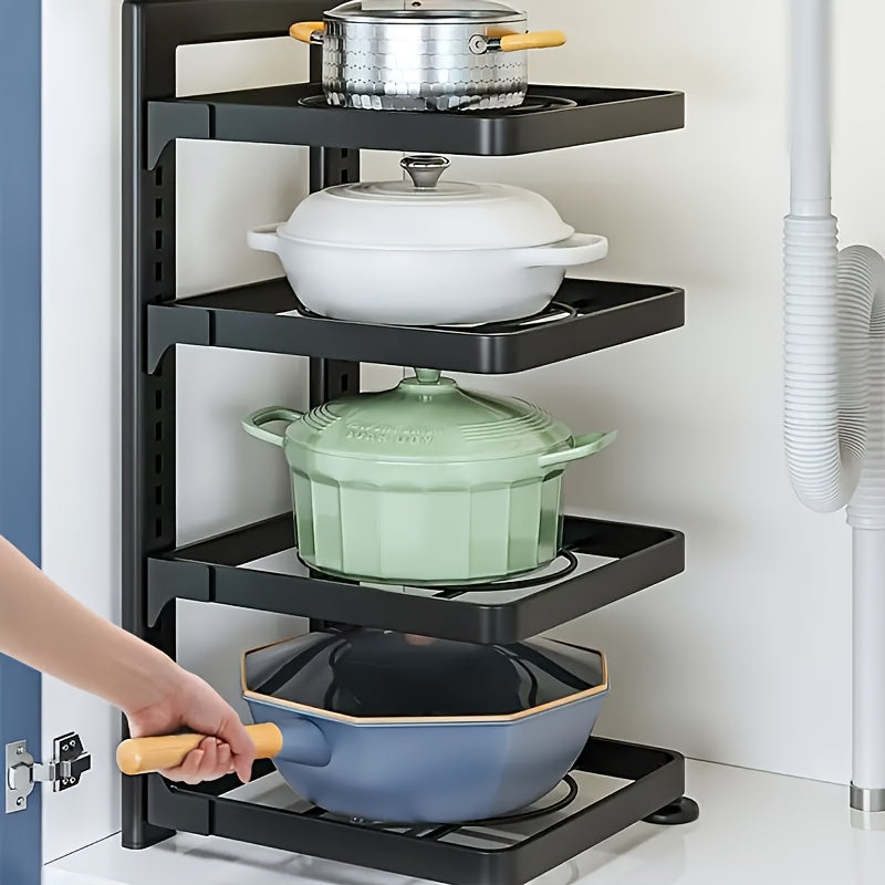 Height Adjustable Pot Racks Stainless Steel Sink Under Storage Multi-Layer Kitchen Shelves