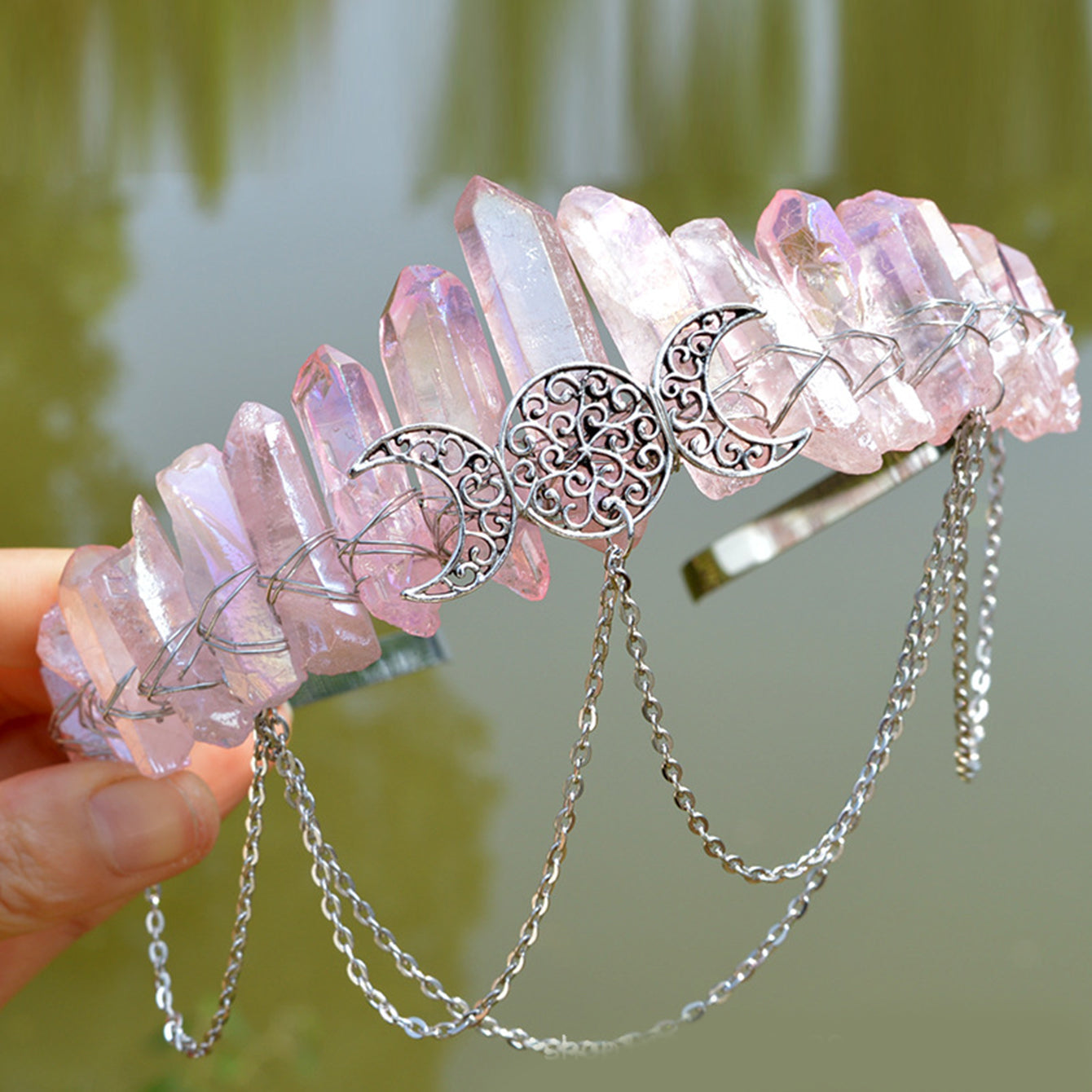 Crystal Quartz Crown Headband for Boho Weddings Festivals and Photoshoots