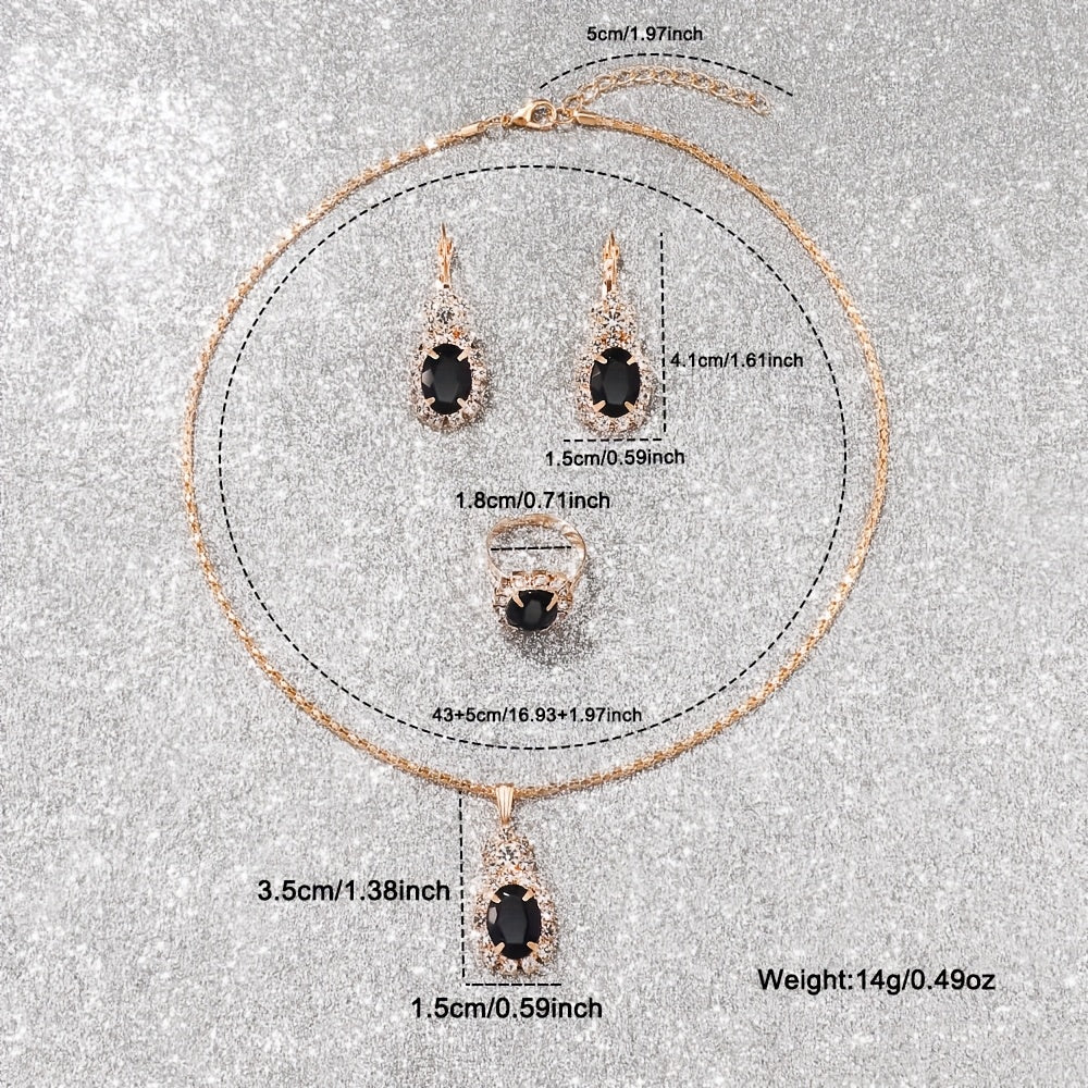 Set of 5 Black Rhinestone Quartz Watches with Leather Strap and Jewelry Gift Set