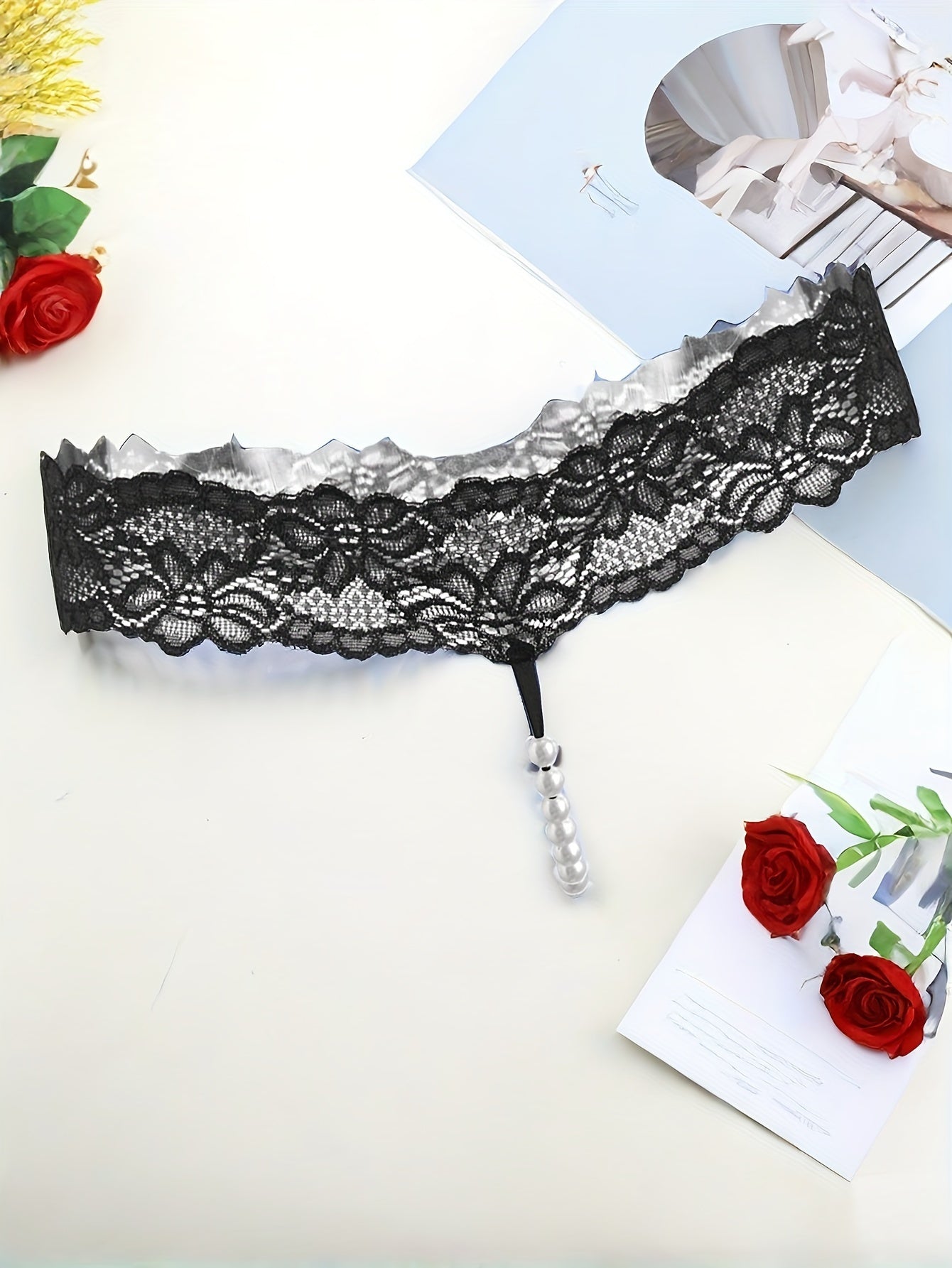 Women's Elastic Lace Beaded Thong Panties Underwear