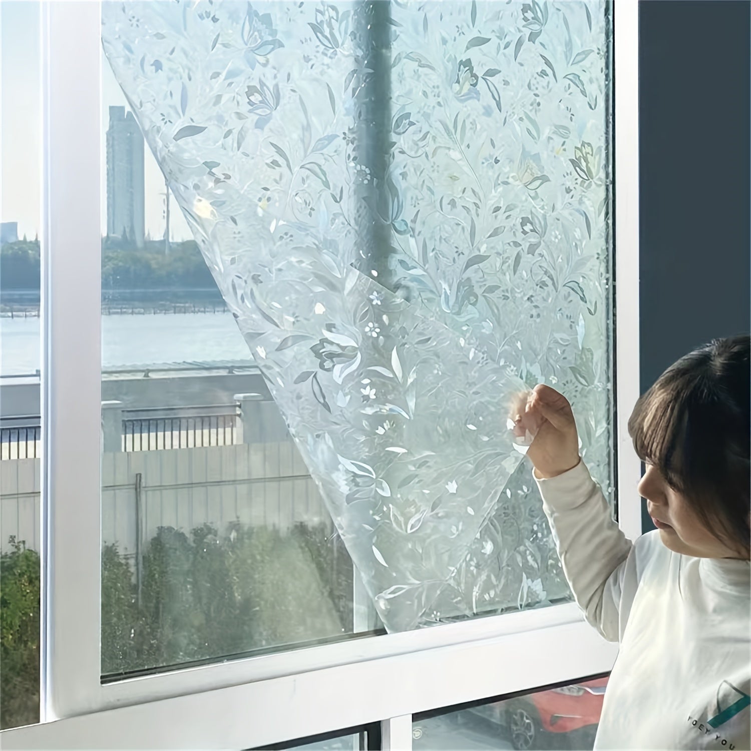 Flower Pattern Window Film Roll for Home Decor Static Cling Glass Privacy Sticker