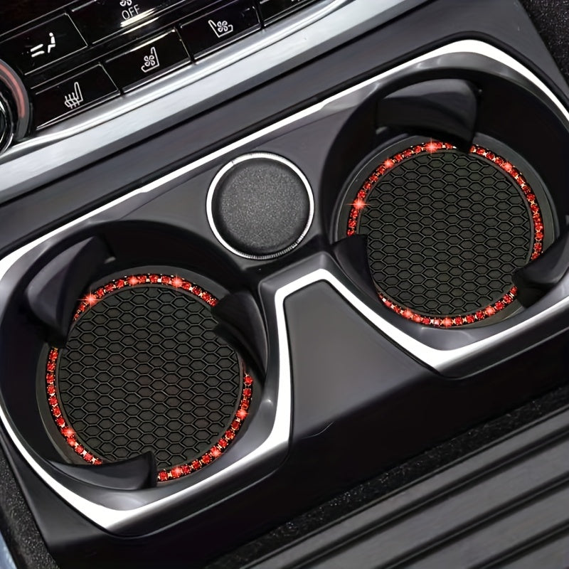 2pcs Car Coasters Creative Honeycomb Diamond Rhinestone Non-Slip Storage Pads