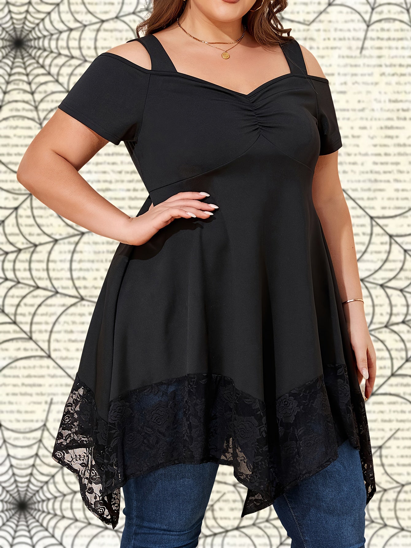 Plus Size Women's Dark Solid Color V-Neck Short Sleeve Knit Top