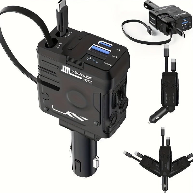 Telescopic Car Charger 66W 2 USB Ports Fast Charging Compact Adapter