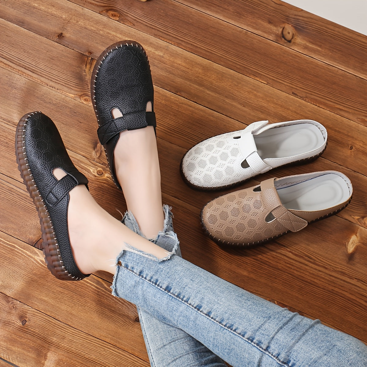 Women's Handmade Adjustable Soft Sole Slip-On Shoes Non-Slip Durable