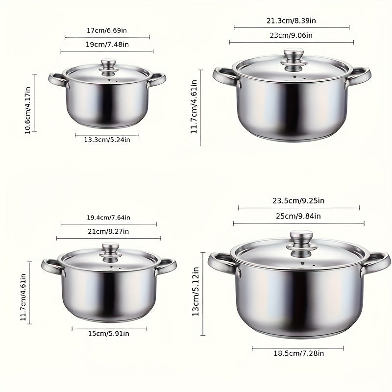 Set of 8 Stainless Steel Cookware Pots and Lids for Kitchen and Restaurant Use