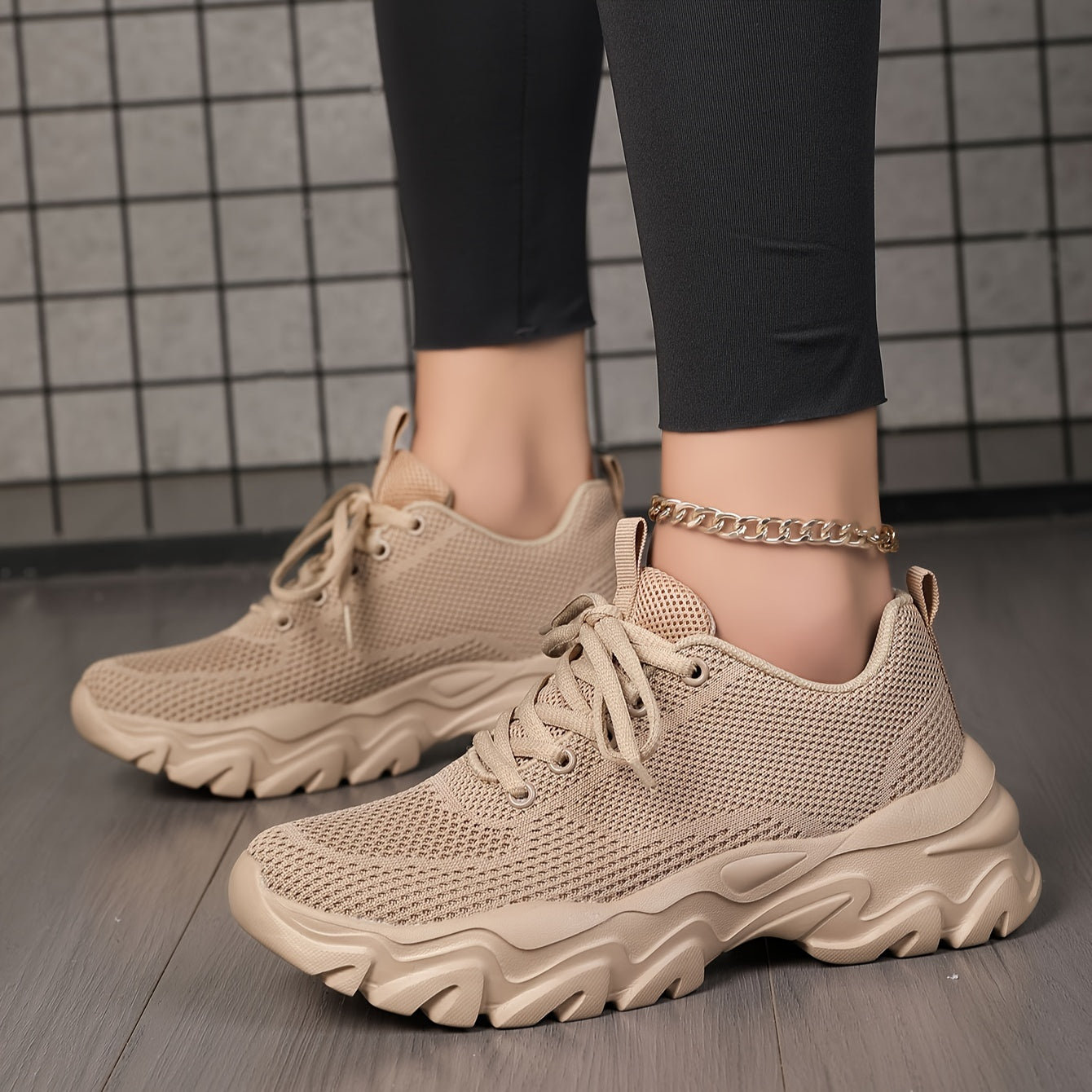 Women's Lace Up Casual Sneakers Platform Breathable Mesh Running Shoes
