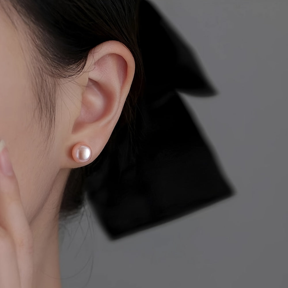 Set of 3 Freshwater Pearl Earrings with White Pink Purple Natural Round Pearls Sterling Silver Ear Needles