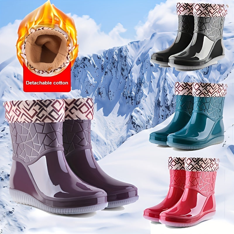 Women's Short Rain Boots Waterproof PVC Glossy Non-Slip Winter Shoes