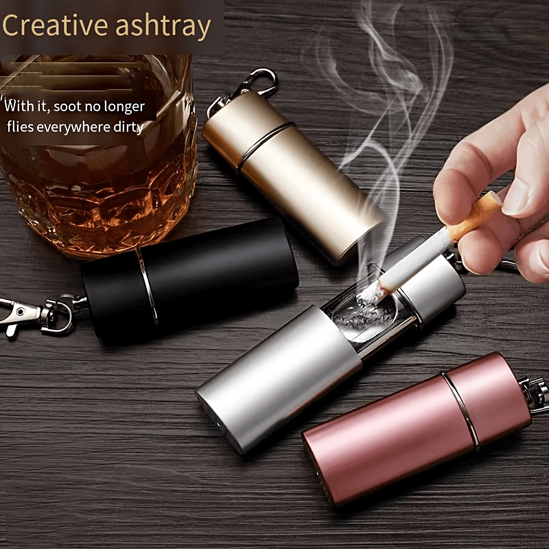 Portable Metal Ashtray with Keychain Durable Compact for Outdoor Use