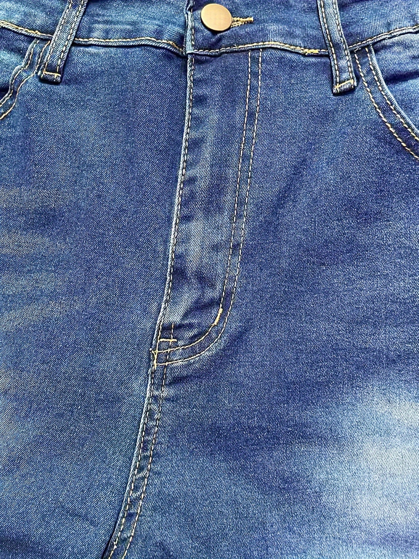 Plus Size Women's High Stretch Denim Capris in Washed Blue with Whiskering