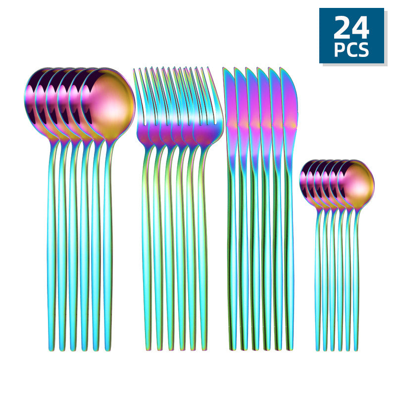 G'arbona taomlari uchun Portugal dizayni bilan 24 ta zanglamaydigan po'latdan yasalgan idish-tovoq to'plami