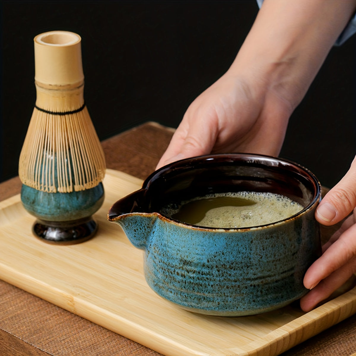 Matcha Tea Ceremony Set with Bamboo Whisk Scoop Stand for Home or Restaurant Use