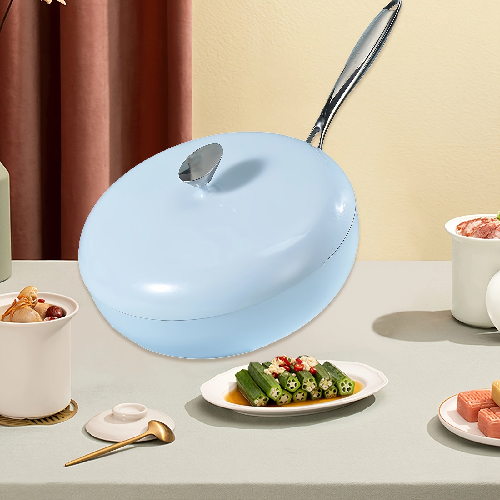 Небесно-головий антипригарний сковорода з кришкою для яєць, млинців та іншого
