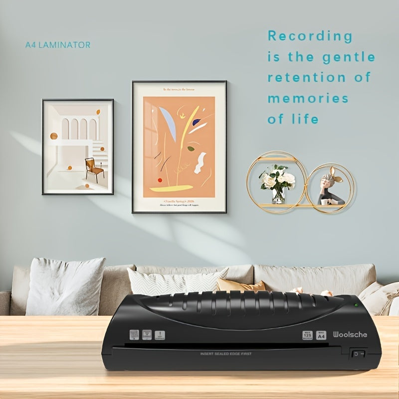 A4 Laminator for Photos and Documents Black Compact Fast Heat-up Small Office Use