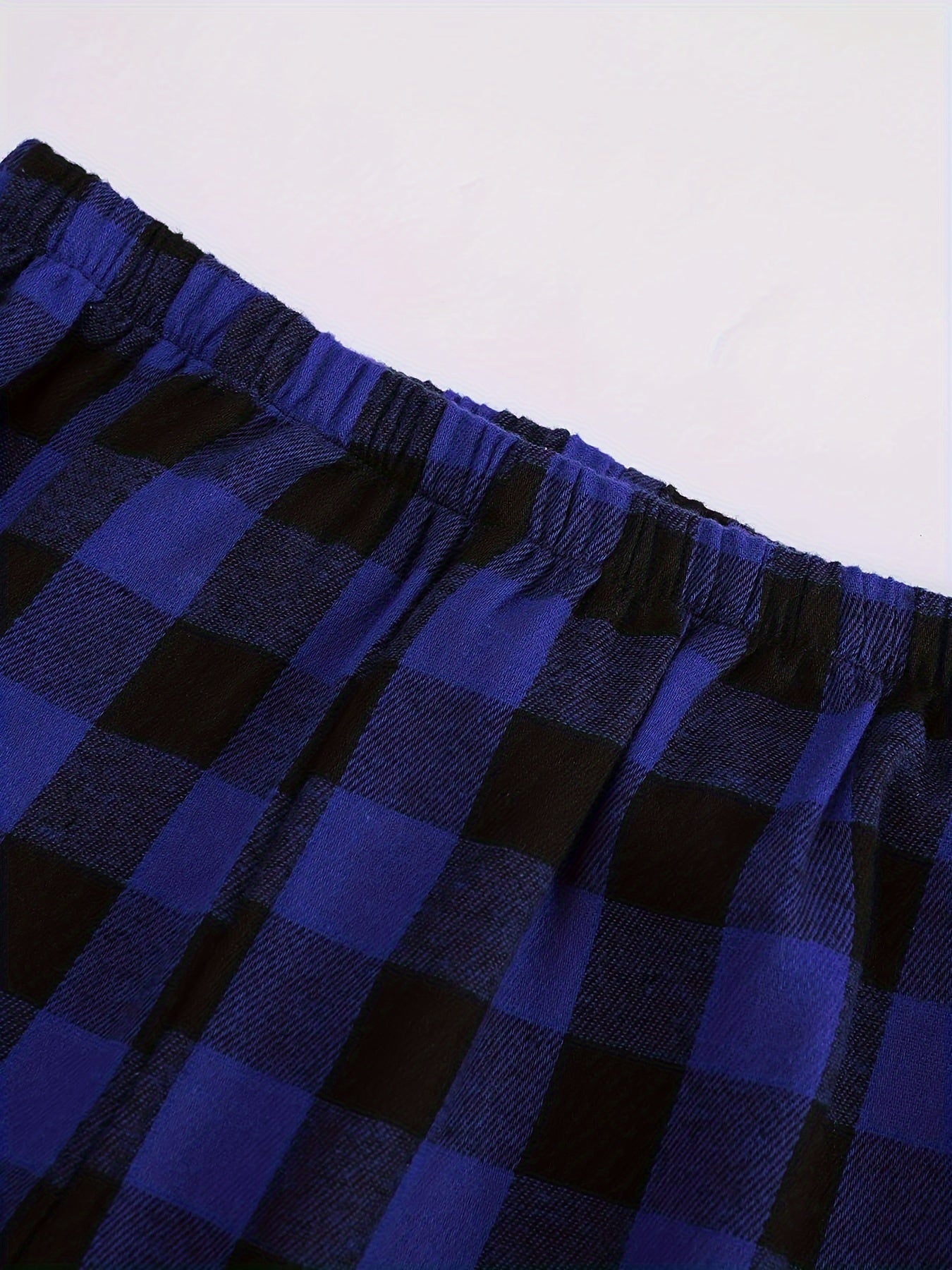 Мужской комплект из фланелевых пижамных штанов с рисунком в клетку, с эластичным поясом, для отдыха, весна и осень, 50% хлопок, 50% полиэстер