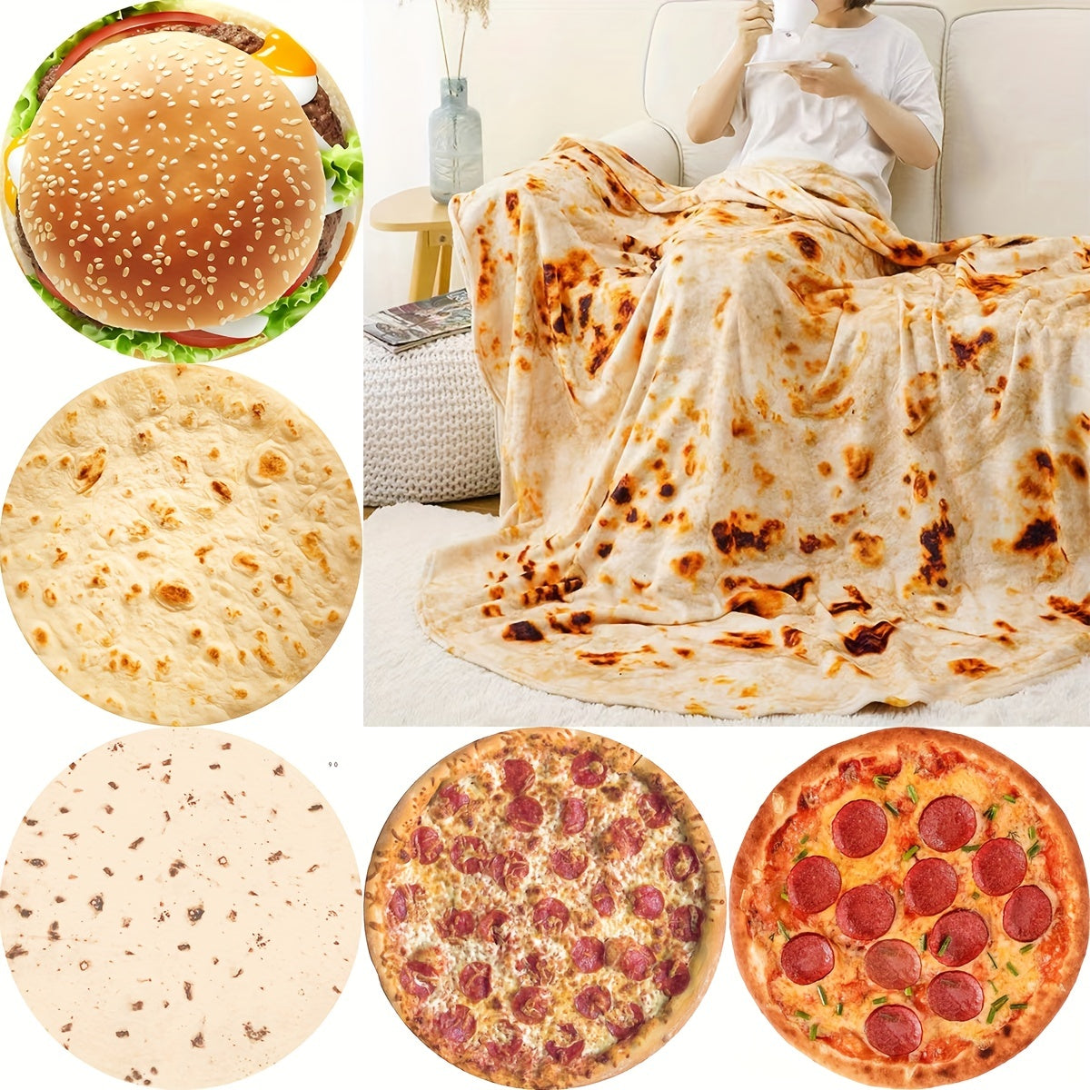 Cozy up with the Ultra-Soft Flannel Pizza Round Blanket, featuring realistic food patterns perfect for the bedroom, living room, or sofa. This plush throw offers all-season comfort and is hand washable for easy care. Experience the ultimate in comfort