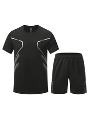 Men's Summer Quick-Dry Polyester Running Sportswear Set T-Shirt and Shorts