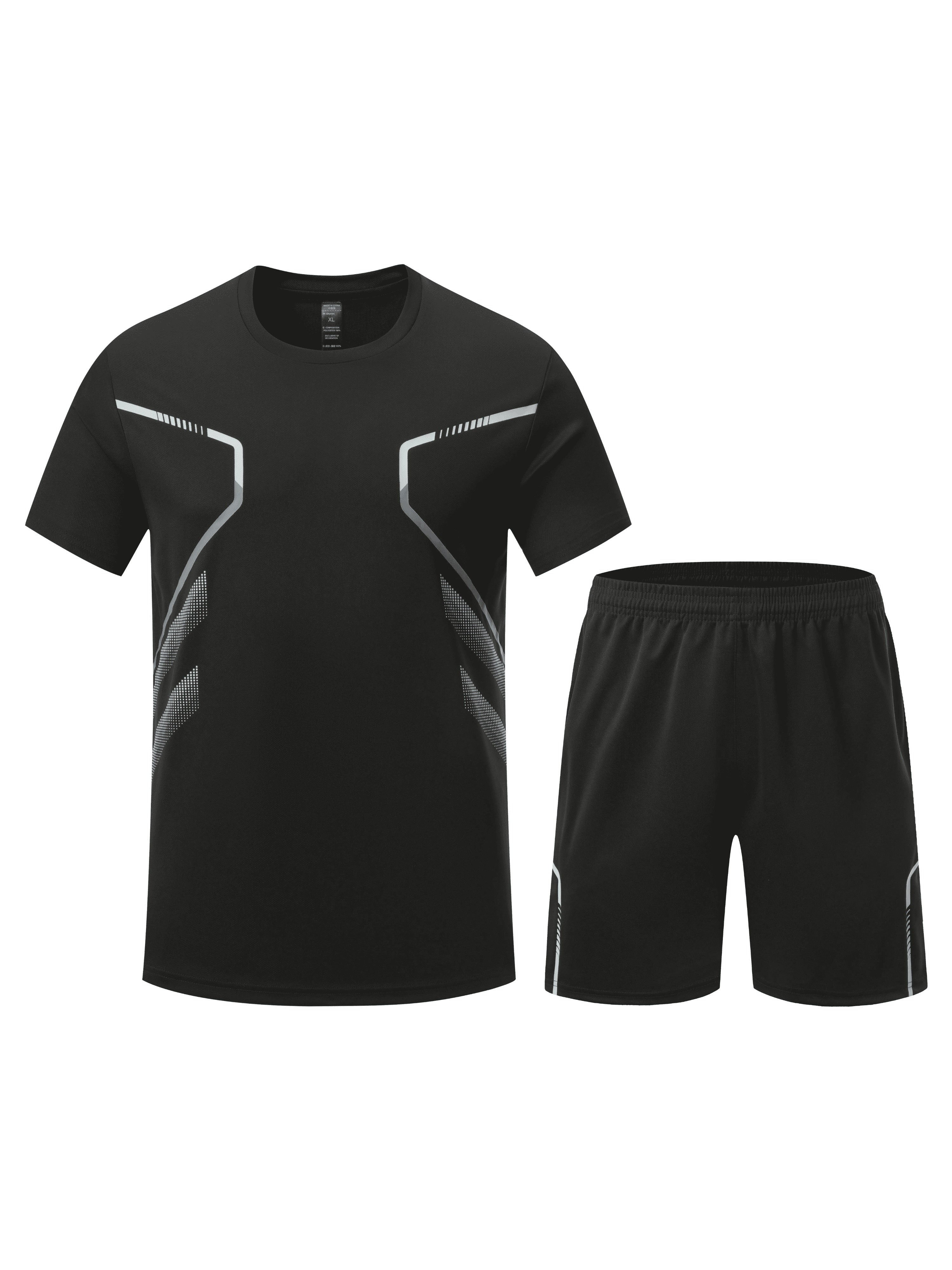 Men's Summer Quick-Dry Polyester Running Sportswear Set T-Shirt and Shorts