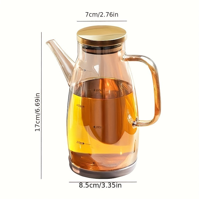 Dispensador de aceite de vidrio de 20oz con tapa y asa de acero inoxidable, libre de BPA, para vinagre y aceite de oliva en la cocina