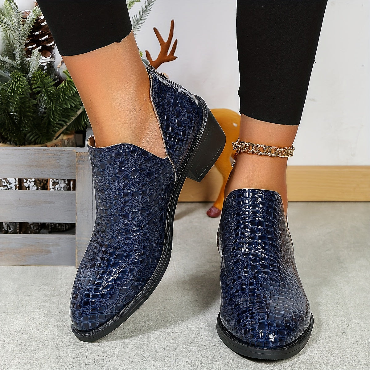 Women's Chunky Heel Ankle Boots Synthetic Back Zipper Non-Slip All-Season Dress