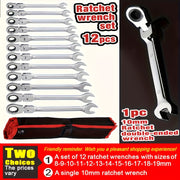 12pcs Ratchet Wrench Set Adjustable Dual-Head for Cars Bikes and Home