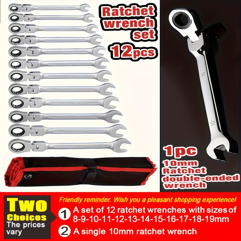 12pcs Ratchet Wrench Set Adjustable Dual-Head for Cars Bikes and Home