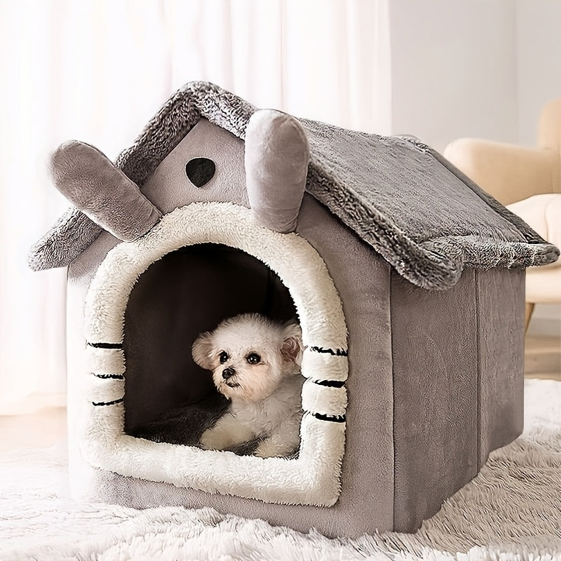 Pet House for Cats and Dogs with Washable Winter Bed Soft Polyester Classic Style