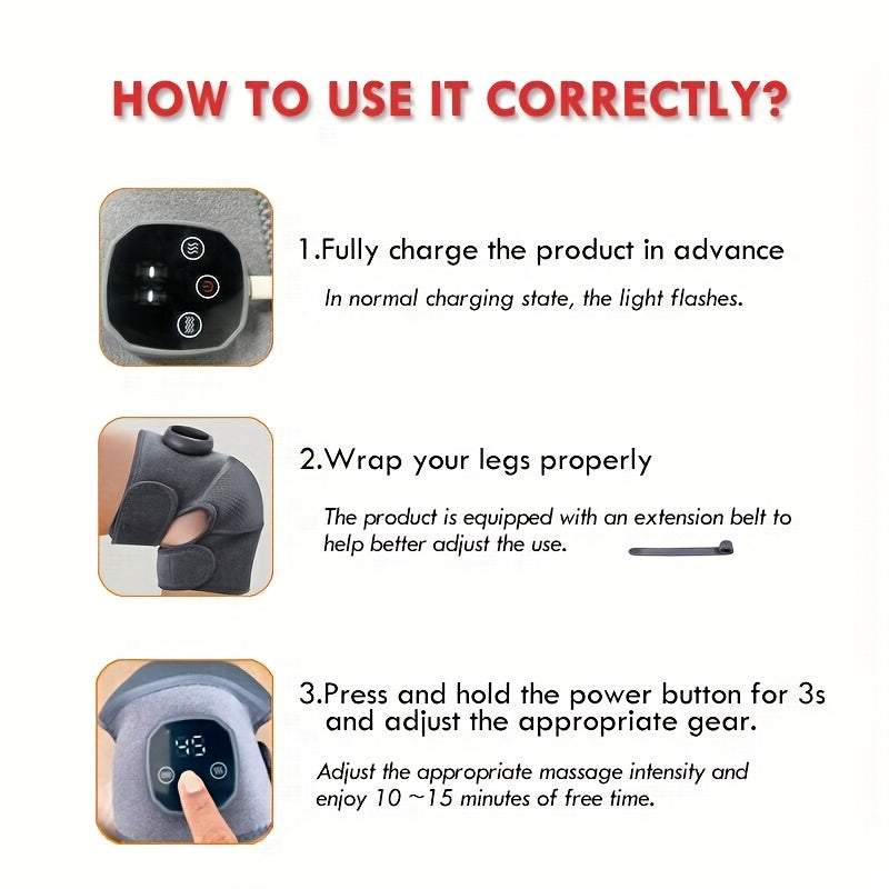 USB Rechargeable Knee Massager with Heat Vibration Adjustable Length