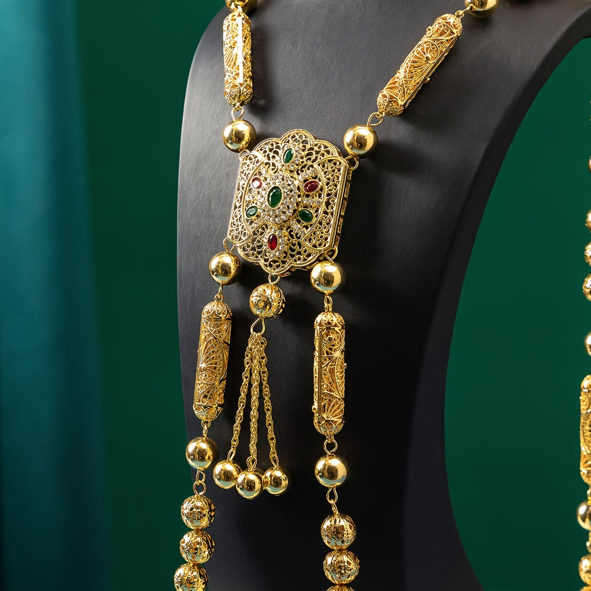 Gold Plated Arabian Body Chain with Flower Design Synthetic Stones for Weddings