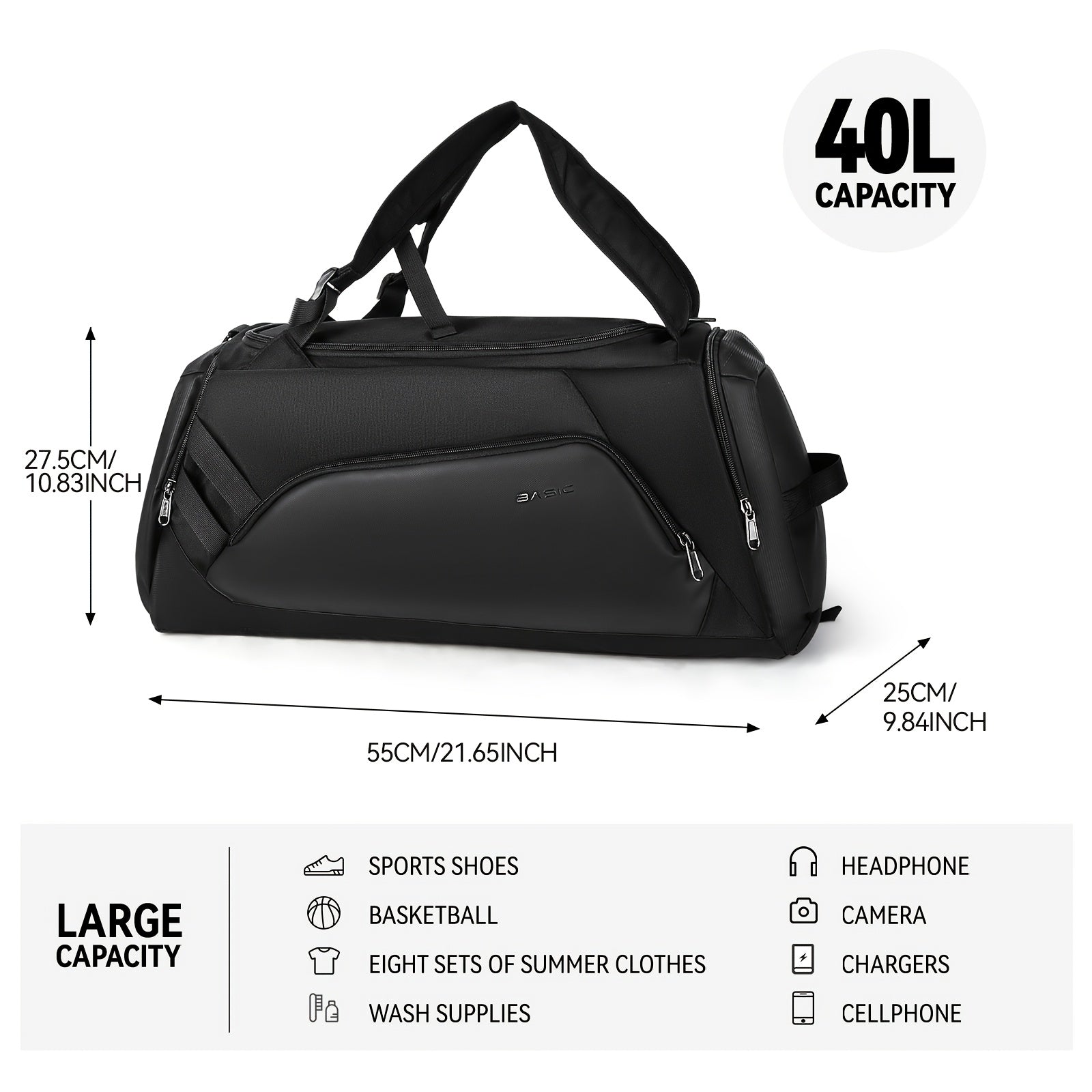 Waterproof Nylon Gym Bag with Wet Dry Separation for Travel and Fitness
