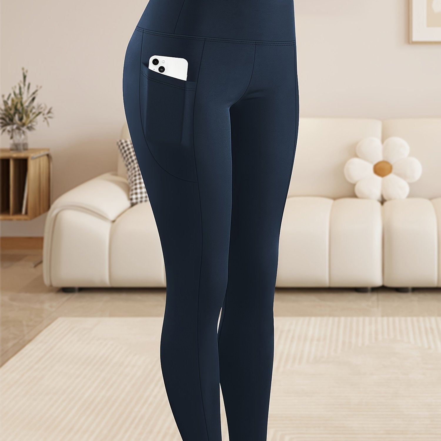 Leggings de talla grande con control de barriga y cintura alta con bolsillos y estampado de leopardo