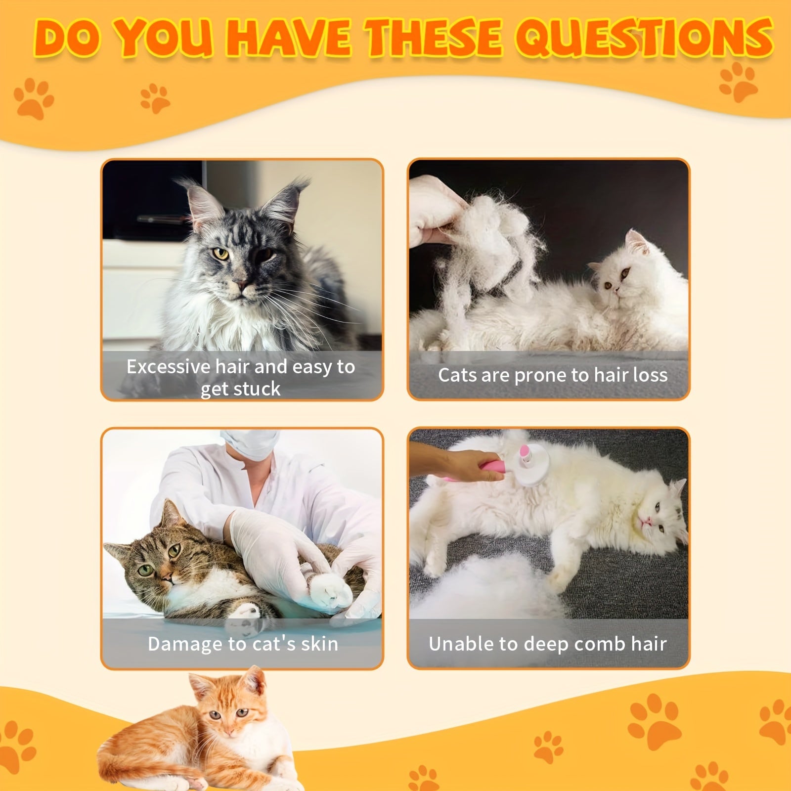 Rechargeable 3-in-1 Steam Pet Grooming Brush for Cats and Dogs Self-Cleaning Massage Hair Removal