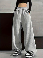 Women's Wide Leg Pants with Pockets and Tie, Solid Color, Fall Winter