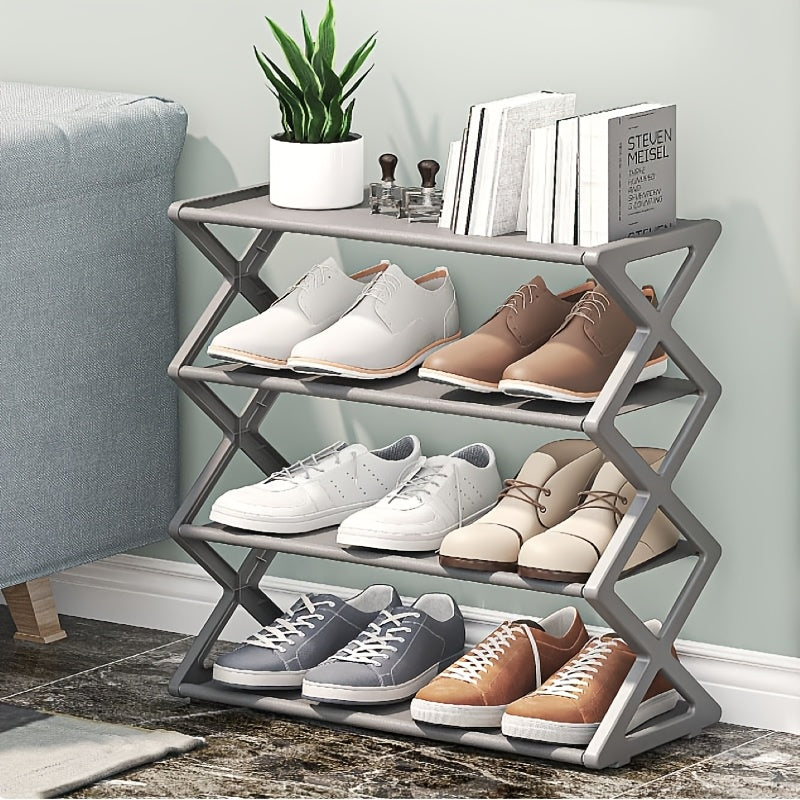 Four-Tier Shoe Rack with Cloth Cover, Durable Stackable Shoe Storage Cabinet